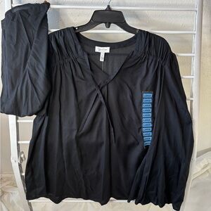 Jessica Simpson black beauty leslie boho bell sleeve v-neck blouse with ties NWT